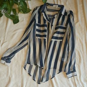 Sheer Blue and White striped Button Down